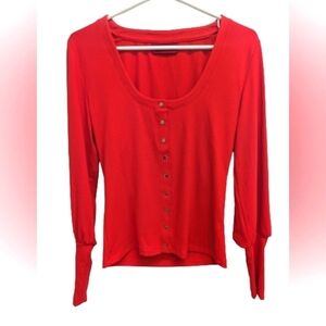 Jennifer Lopez women's red scoop neck button front long sleeve top size M